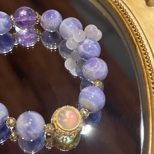 Purple jade milk cap and purple jade crystal design bracelet