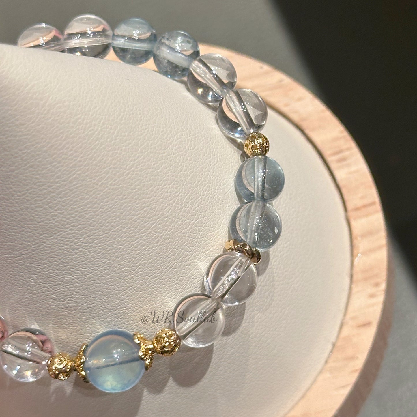 Blue Topaz Aquamarine and White Crystal Design Bracelet