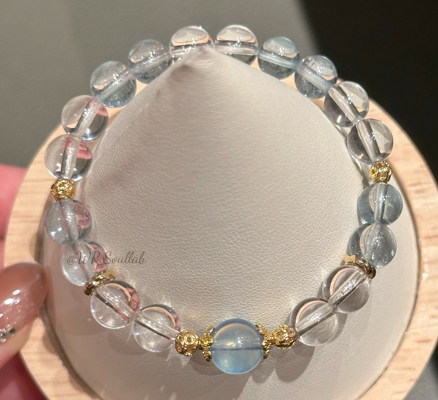 Blue Topaz Aquamarine and White Crystal Design Bracelet