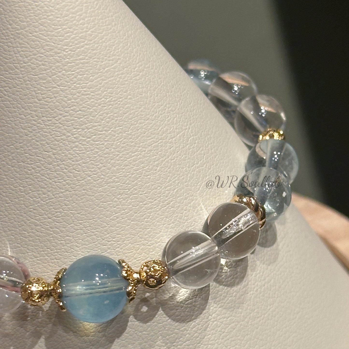 Blue Topaz Aquamarine and White Crystal Design Bracelet