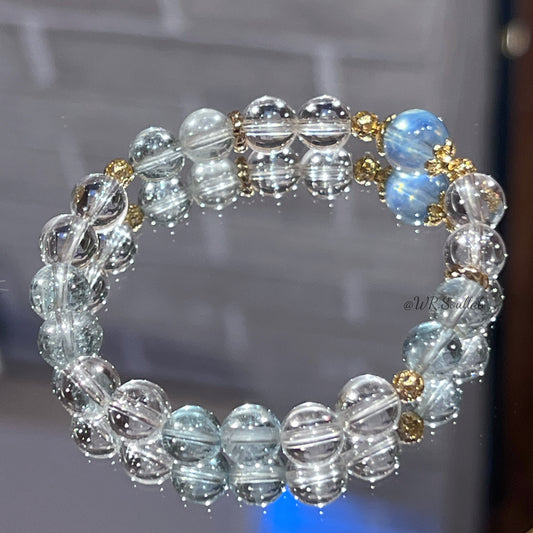 Blue Topaz Aquamarine and White Crystal Design Bracelet