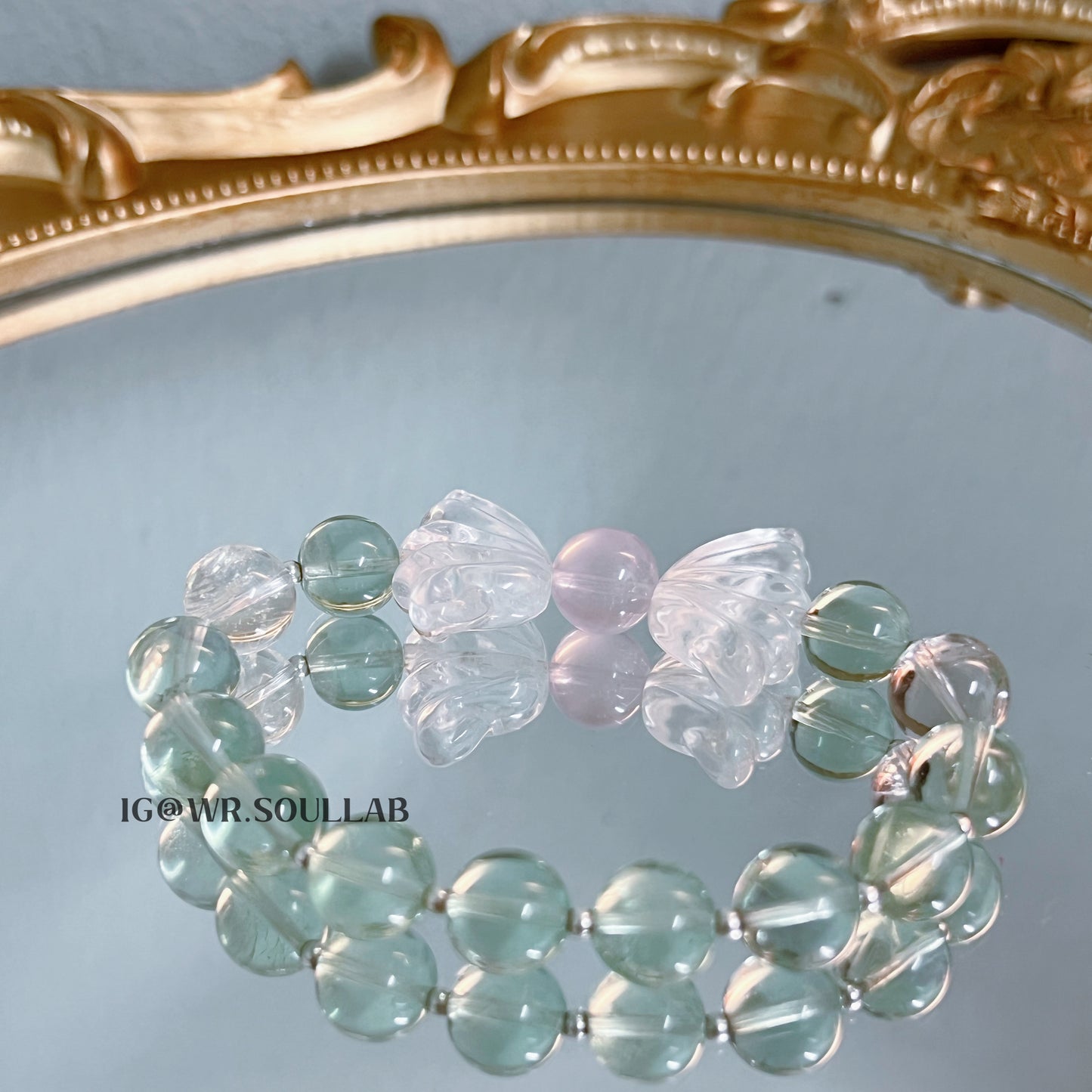 Summer of Fireflies·Green Fluorite·Pink Quartz·White Crystal Bracelet